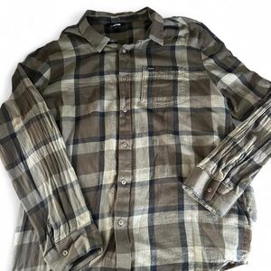 Volcom Men's Plaid Casual Button Down Shirt - Green and Brown